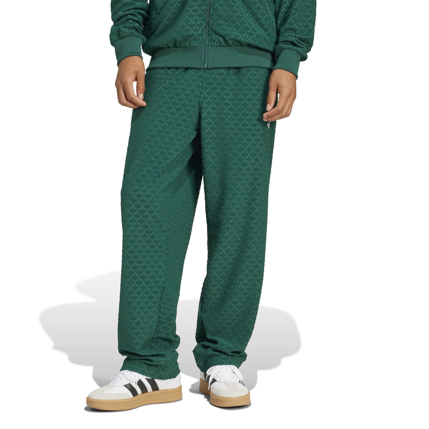 Side view of Adidas Classic Monogram Mens Track Pants, ideal for athletic activities and casual outings.