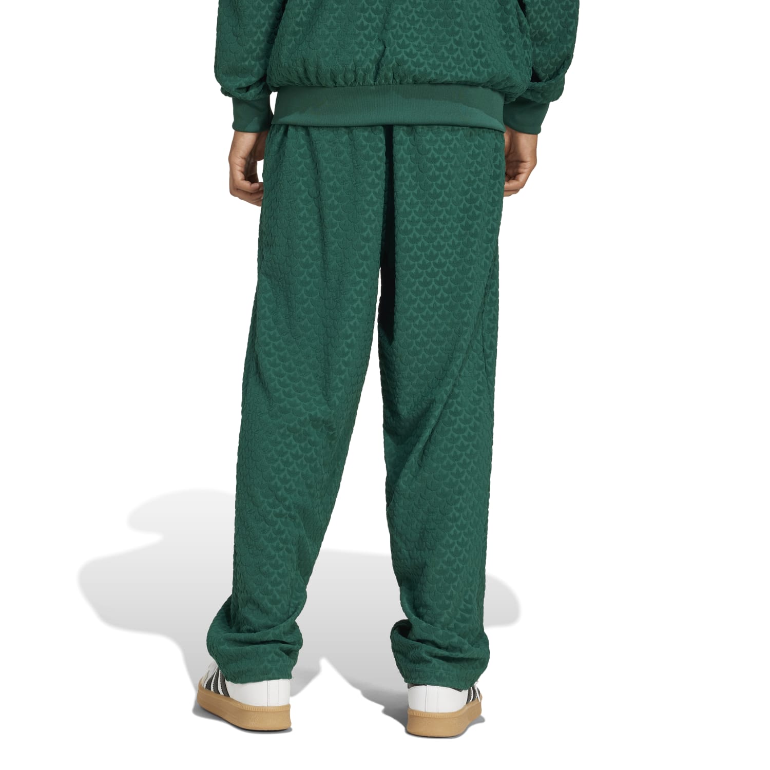Back view of Adidas Classic Monogram Mens Track Pants highlighting the unique adidas pattern.