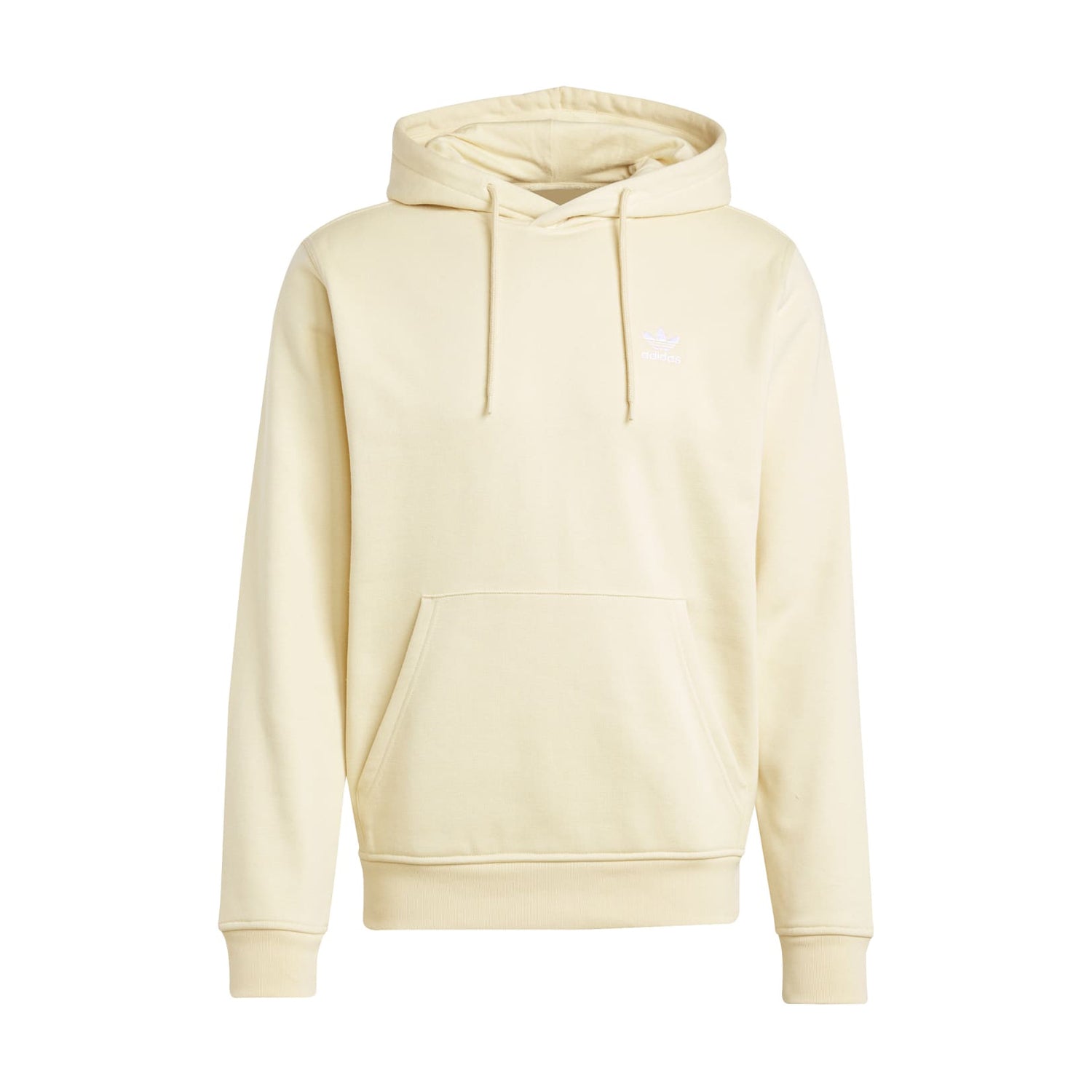 Front view of men's Adidas Made by Nelson PO hoodie in heather grey, displayed on a model at street level