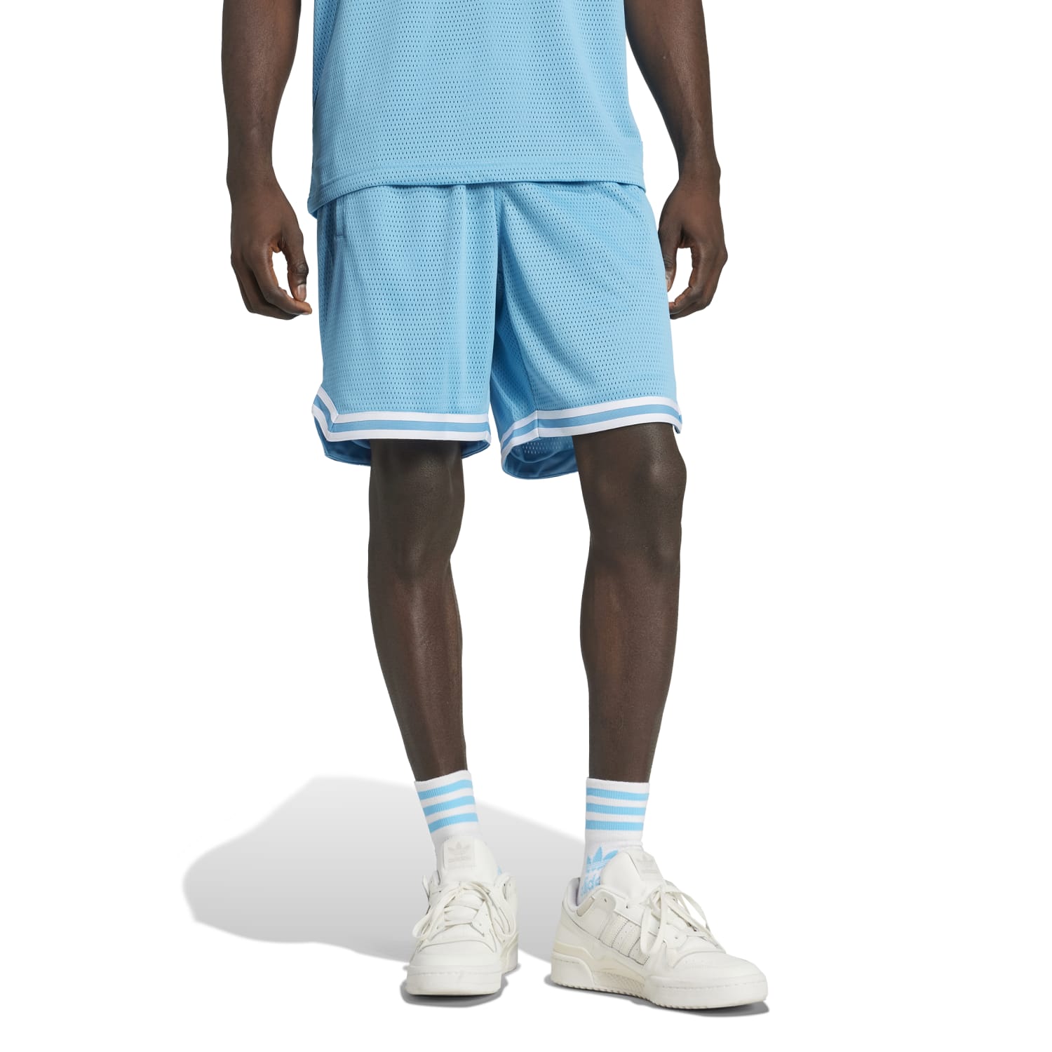 Side angle of mens basketball shorts with pockets, perfect for athletic activities.