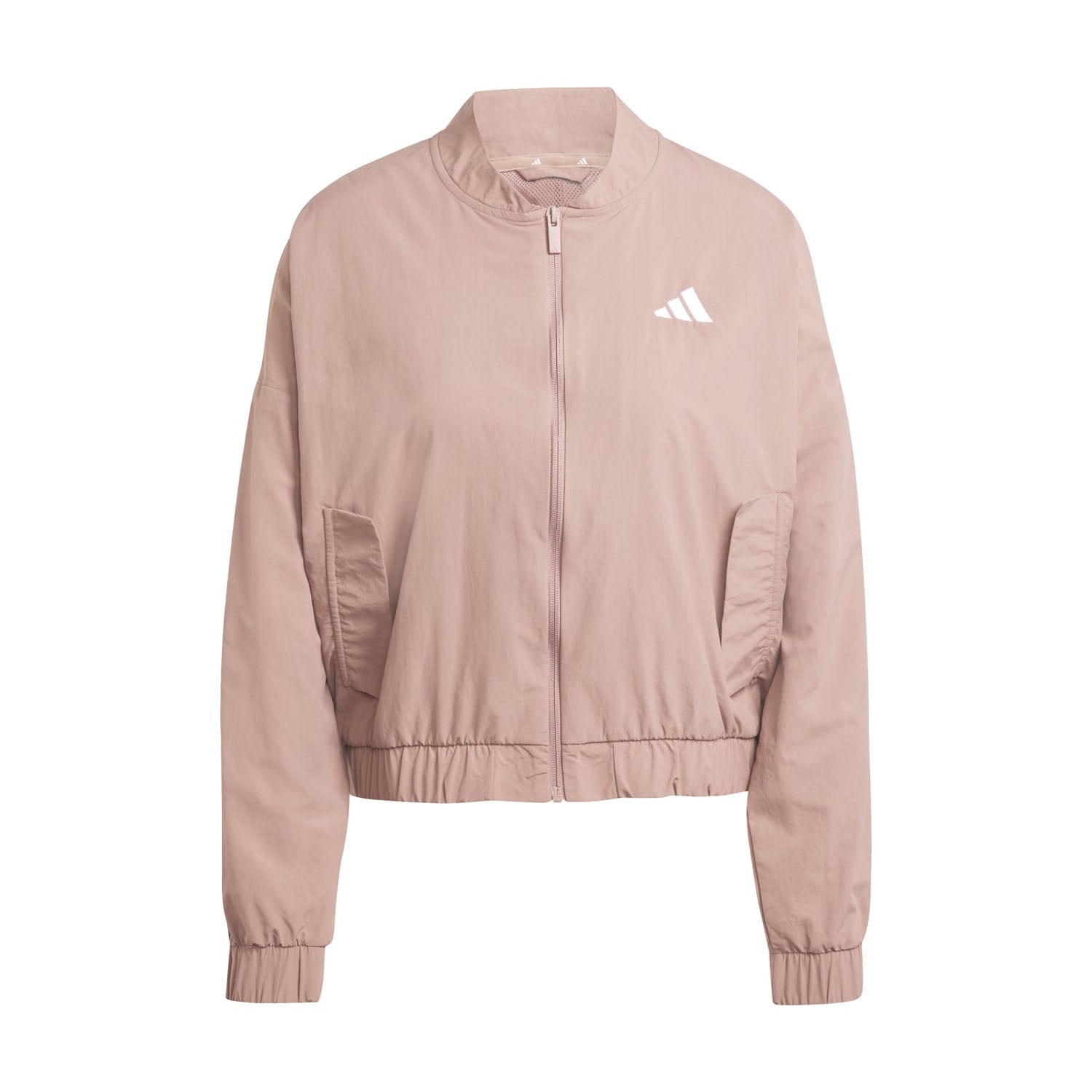 Eco-friendly women's bomber jacket showcasing fitted cuffs and hem, ideal for outdoor activities.