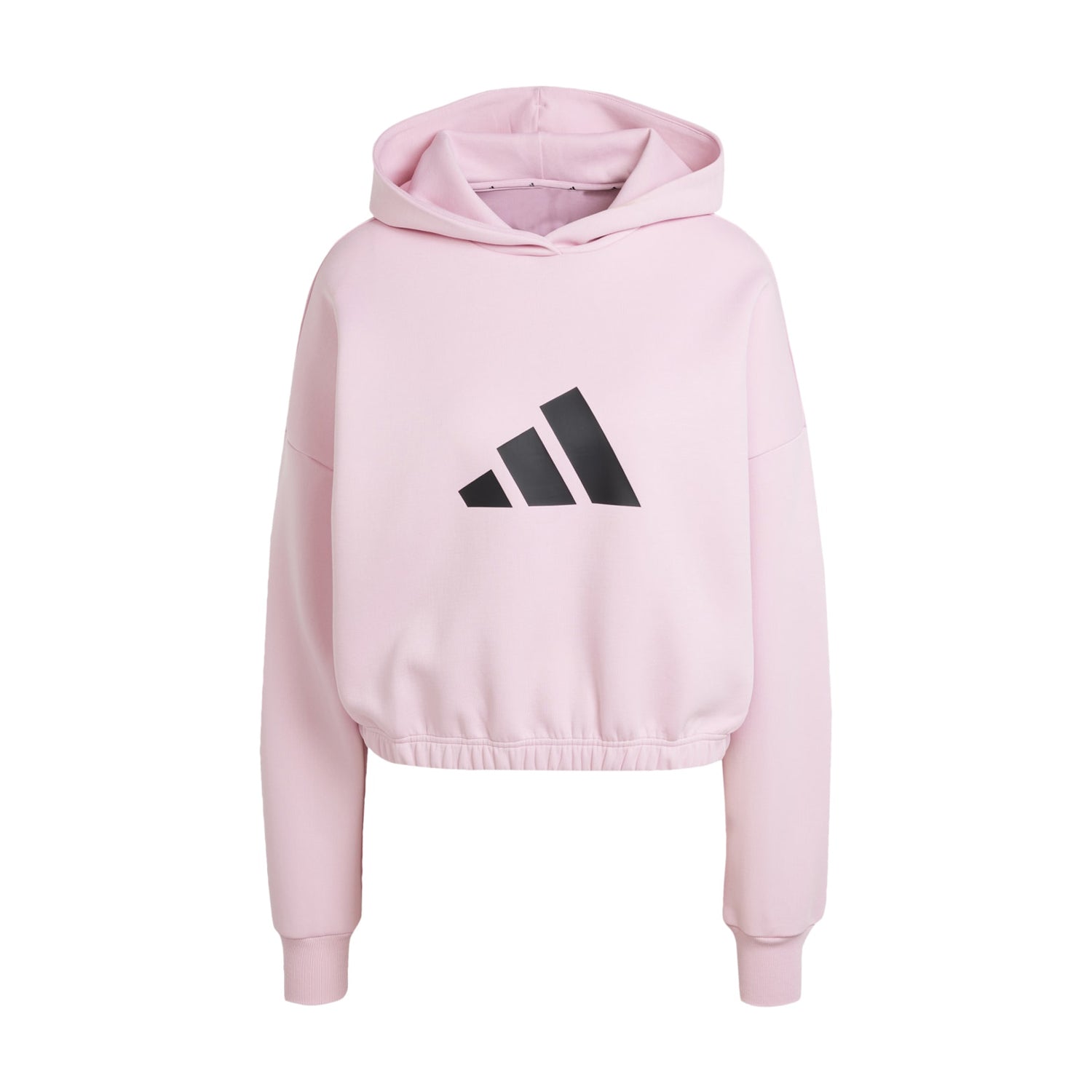 Front view of women's adidas hoodie with three stripes and logo