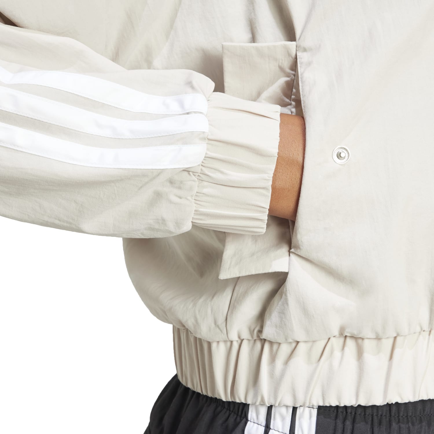Side view showcasing the fit of the womens casual bomber jacket.