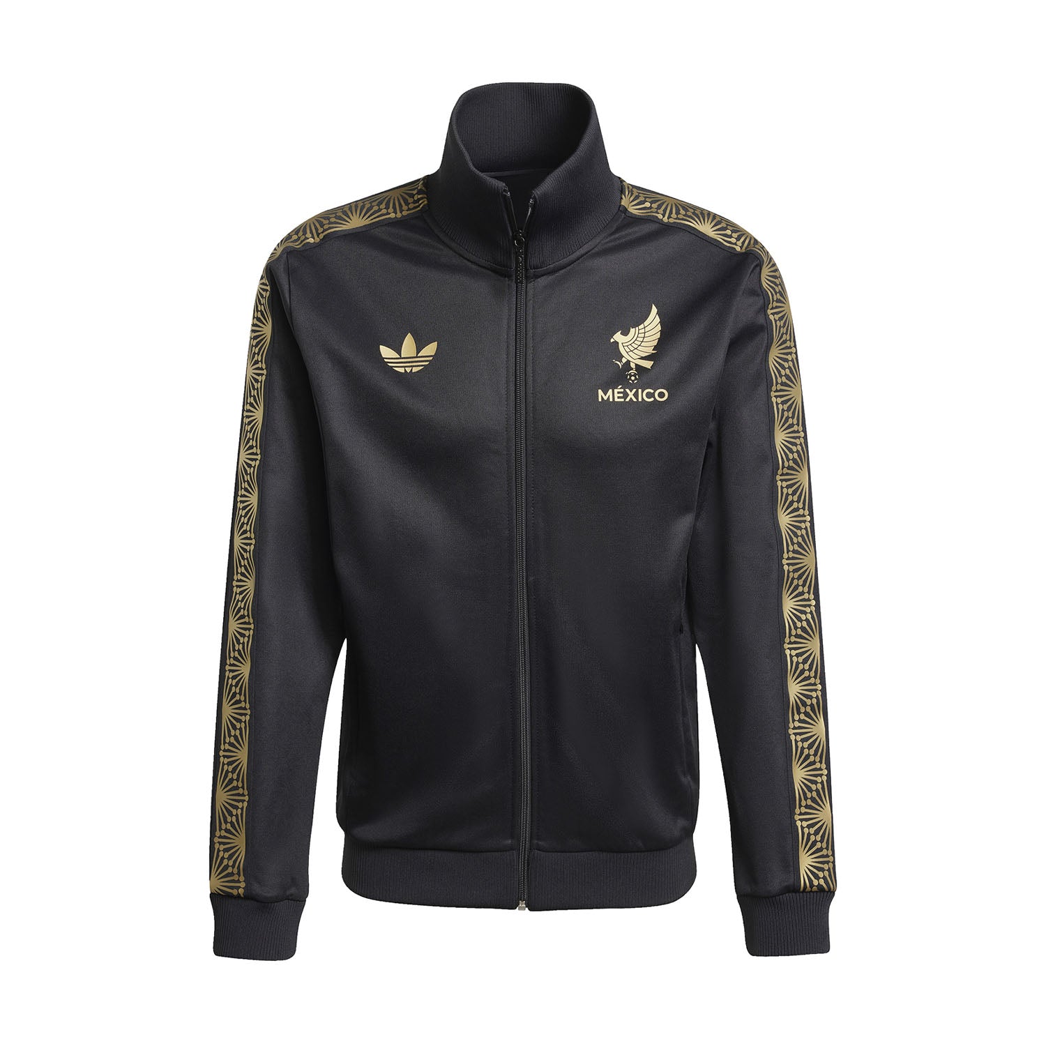 Front view of Adidas Mexico Heritage Track Jacket showcasing the team crest and full zip design.