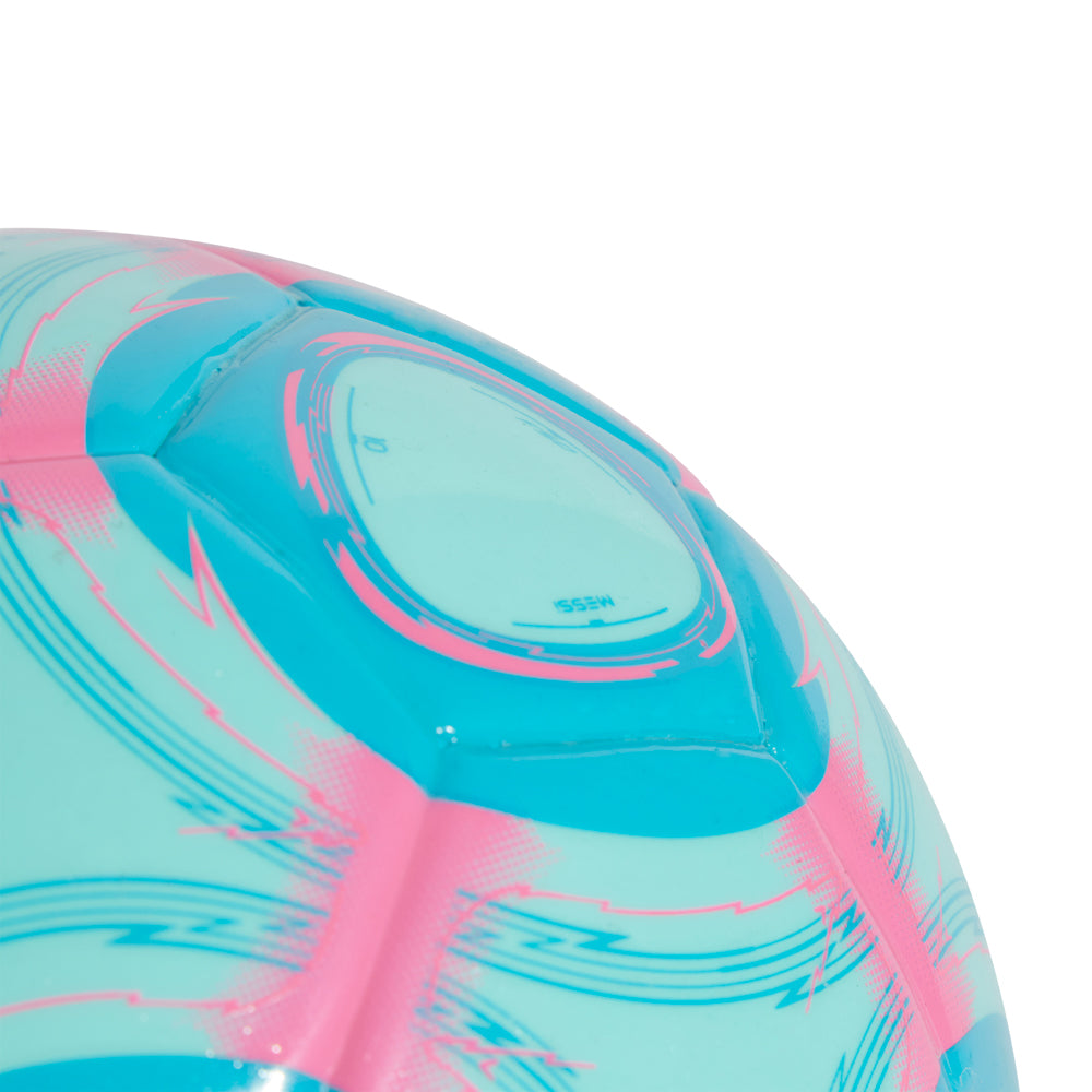 Stylish flat-lay of the training soccer ball next to small cleats and a water bottle