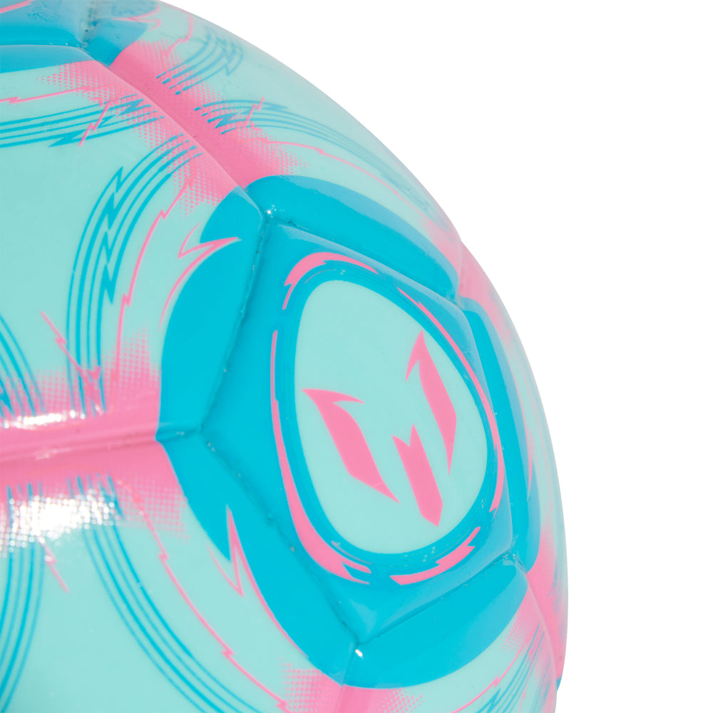 Close-up of StarKick Pink Pro mini soccer ball showing textured TPU surface and precision stitching