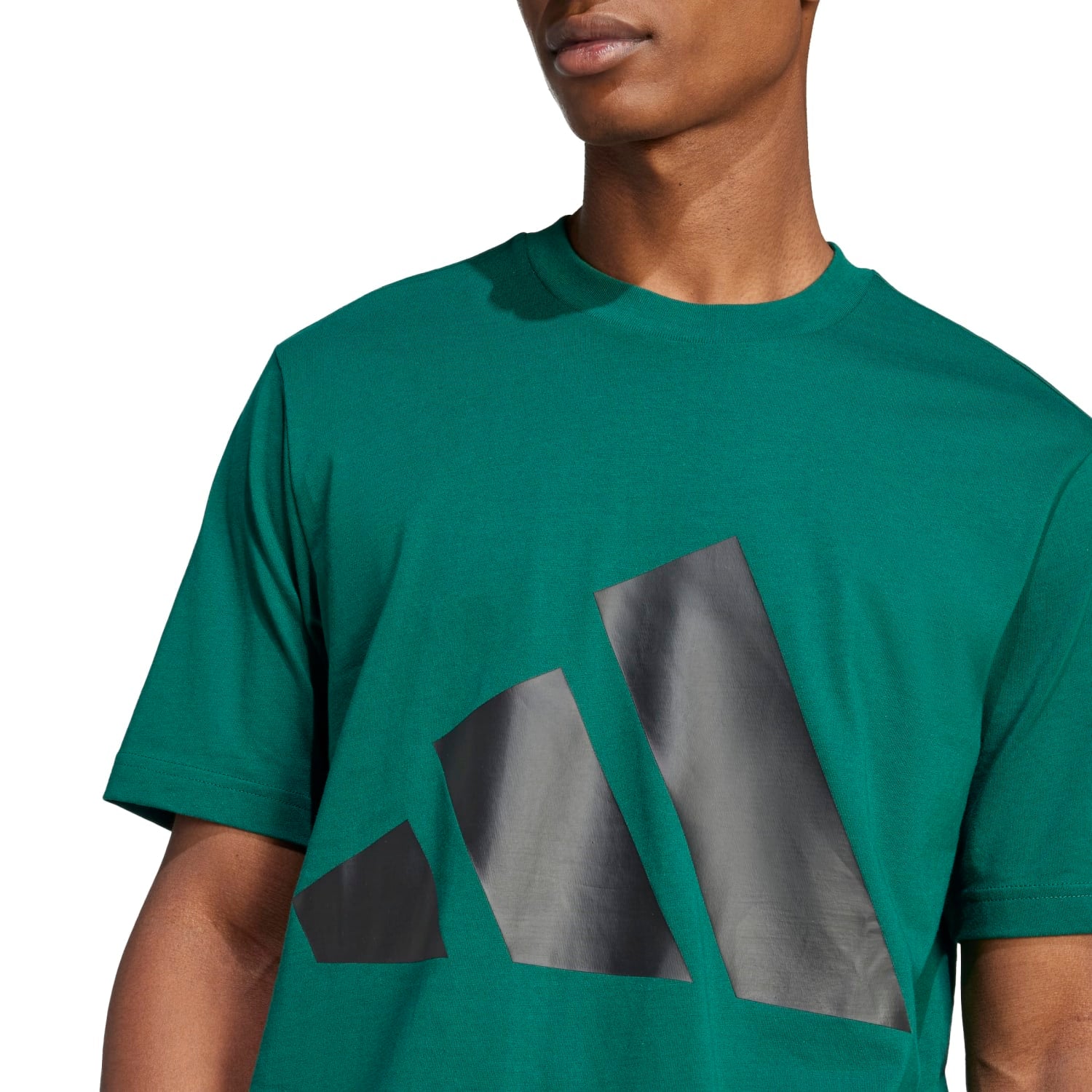 Front view of mens Adidas Badge of Sport BOS Tee showing classic crewneck and logo