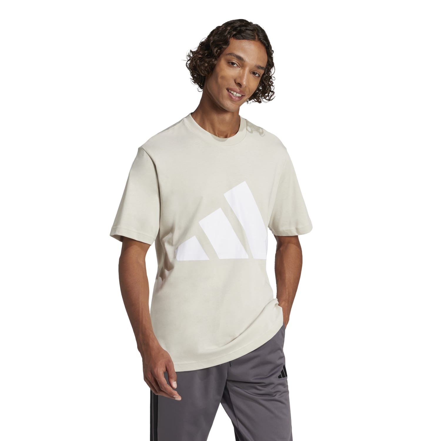Close-up of fabric texture of Adidas tee for men.