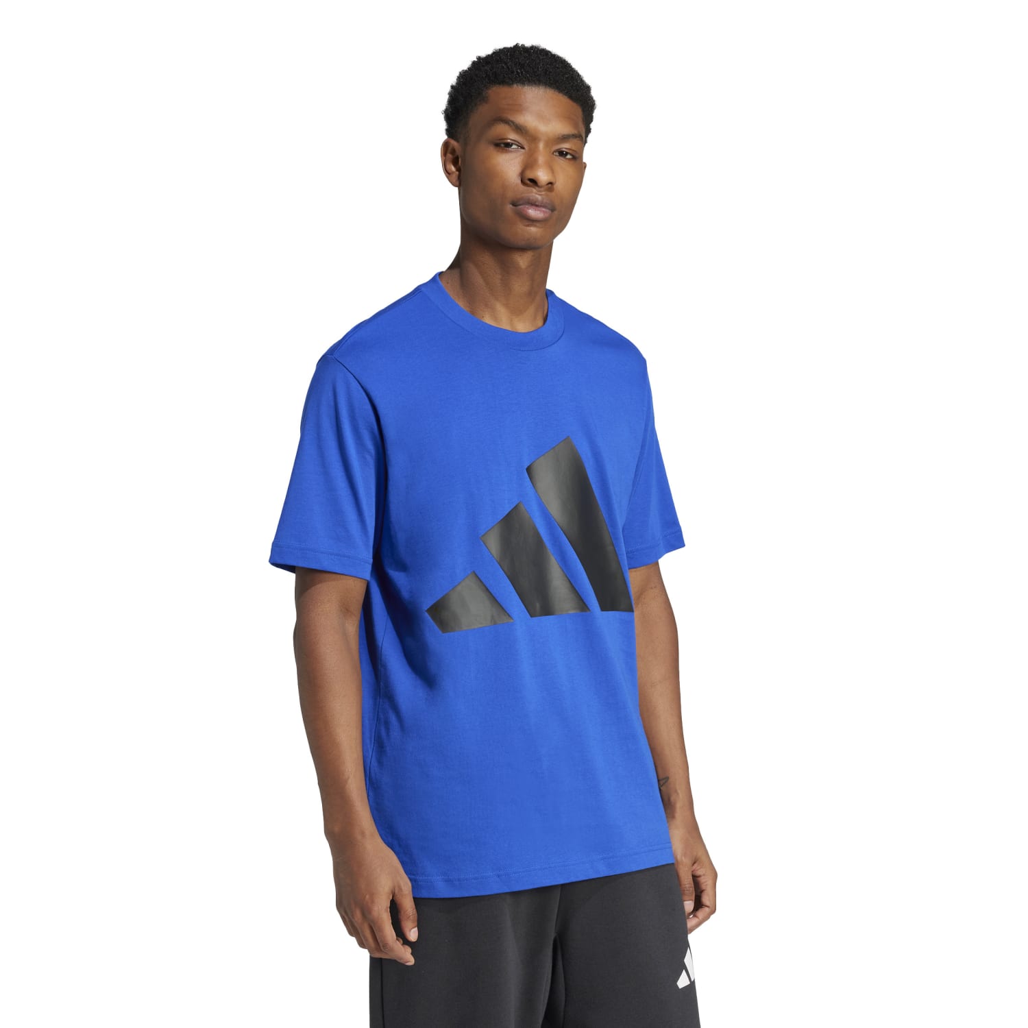 Adidas Essential Mens Cotton Sports T-Shirt front view, highlighting the ribbed crewneck.