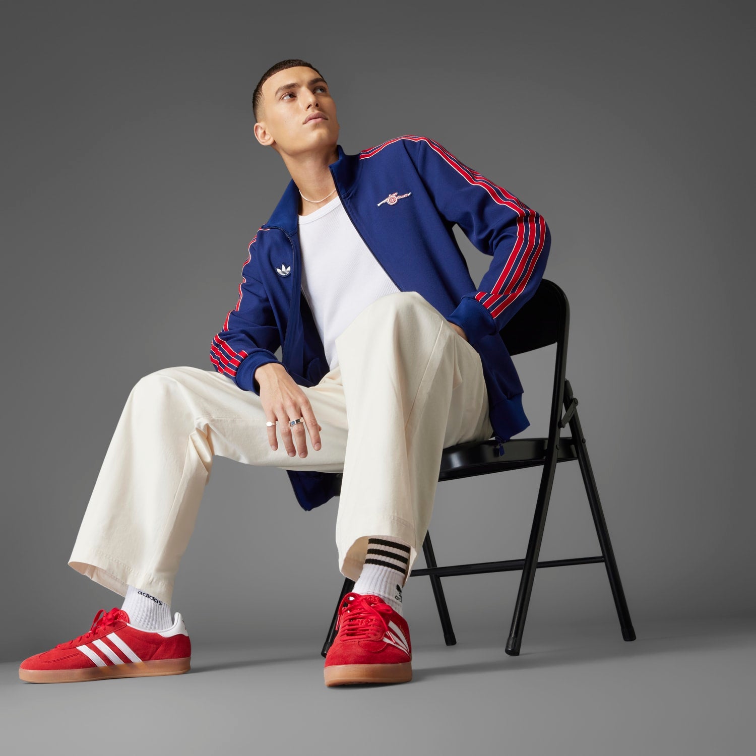 Close-up of adidas Arsenal Icon track jacket with sewn-on crest