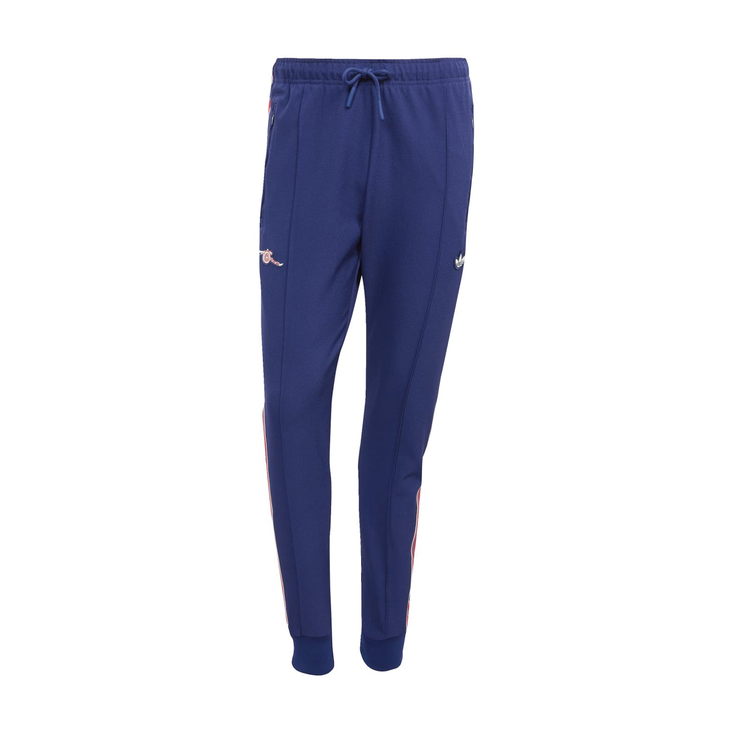 Front view of adidas Arsenal Icon Men's Track Pants highlighting the relaxed fit and drawstring waistband.