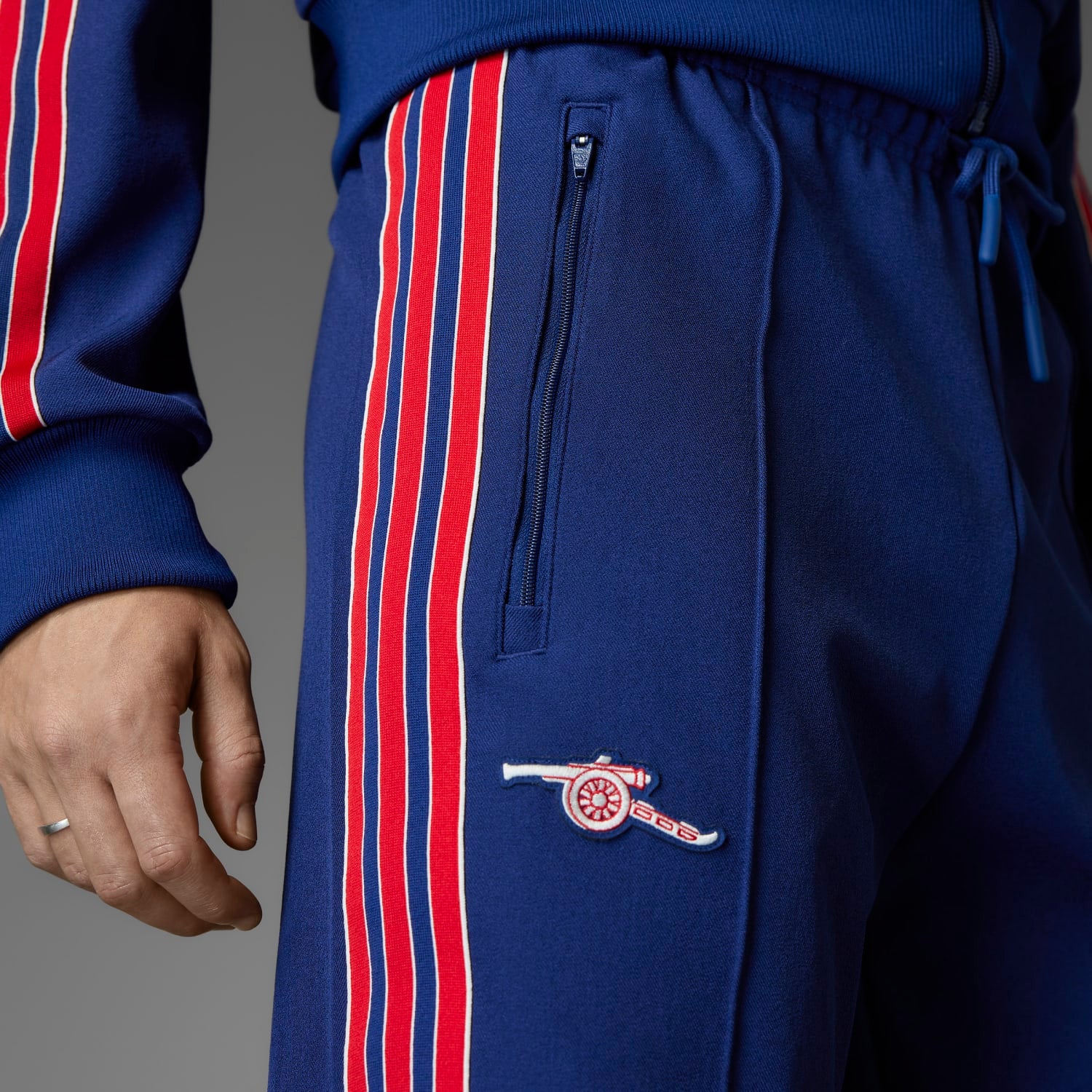 Close-up of the adidas Arsenal Icon Mens Track Pants fabric showing the high-quality material and AEROREADY technology.