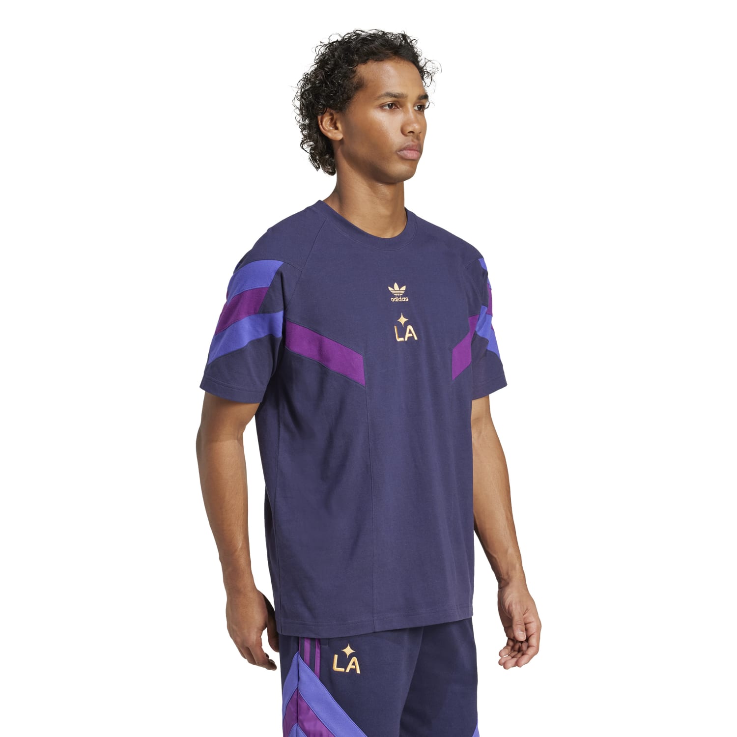 Front view of the mens graphic t-shirt featuring Galaxy insignia