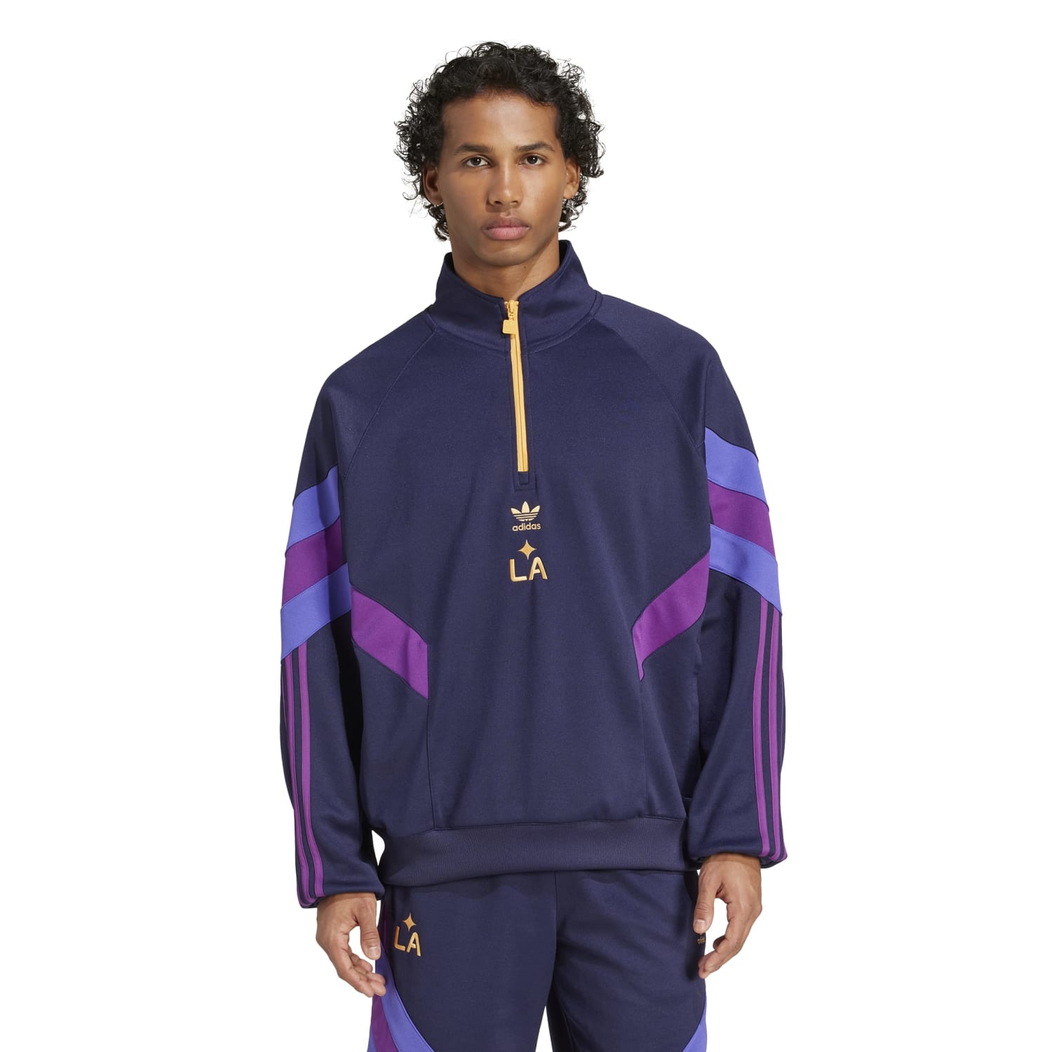 Close-up of Galaxy insignia on mens athletic jacket for team sportswear