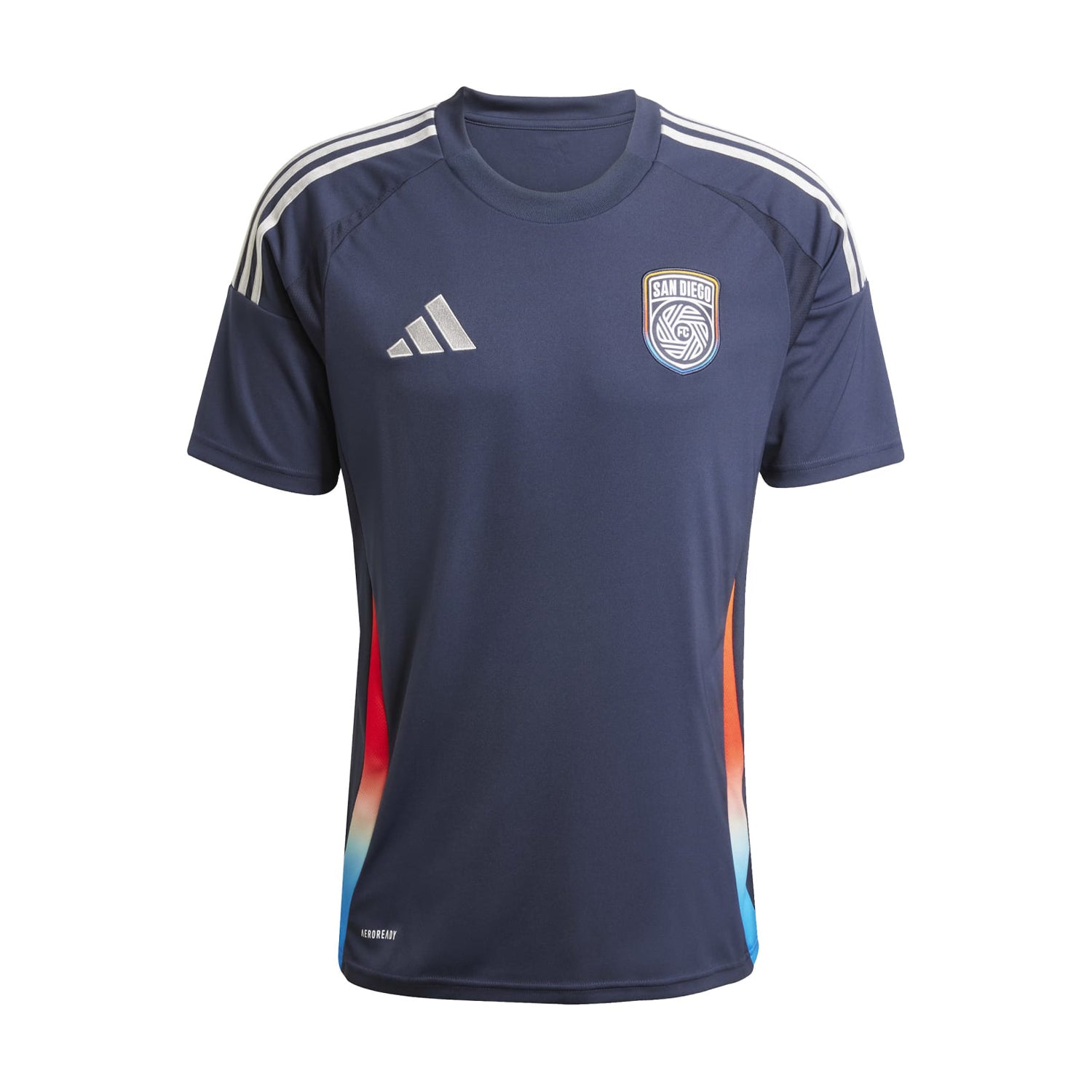 Front view of San Diego FC 25/26 replica home jersey showing team seal and sponsor logo