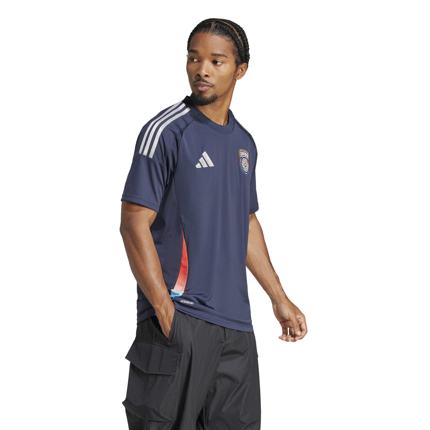 Front view of San Diego FC 25/26 replica home jersey showing team seal and sponsor logo