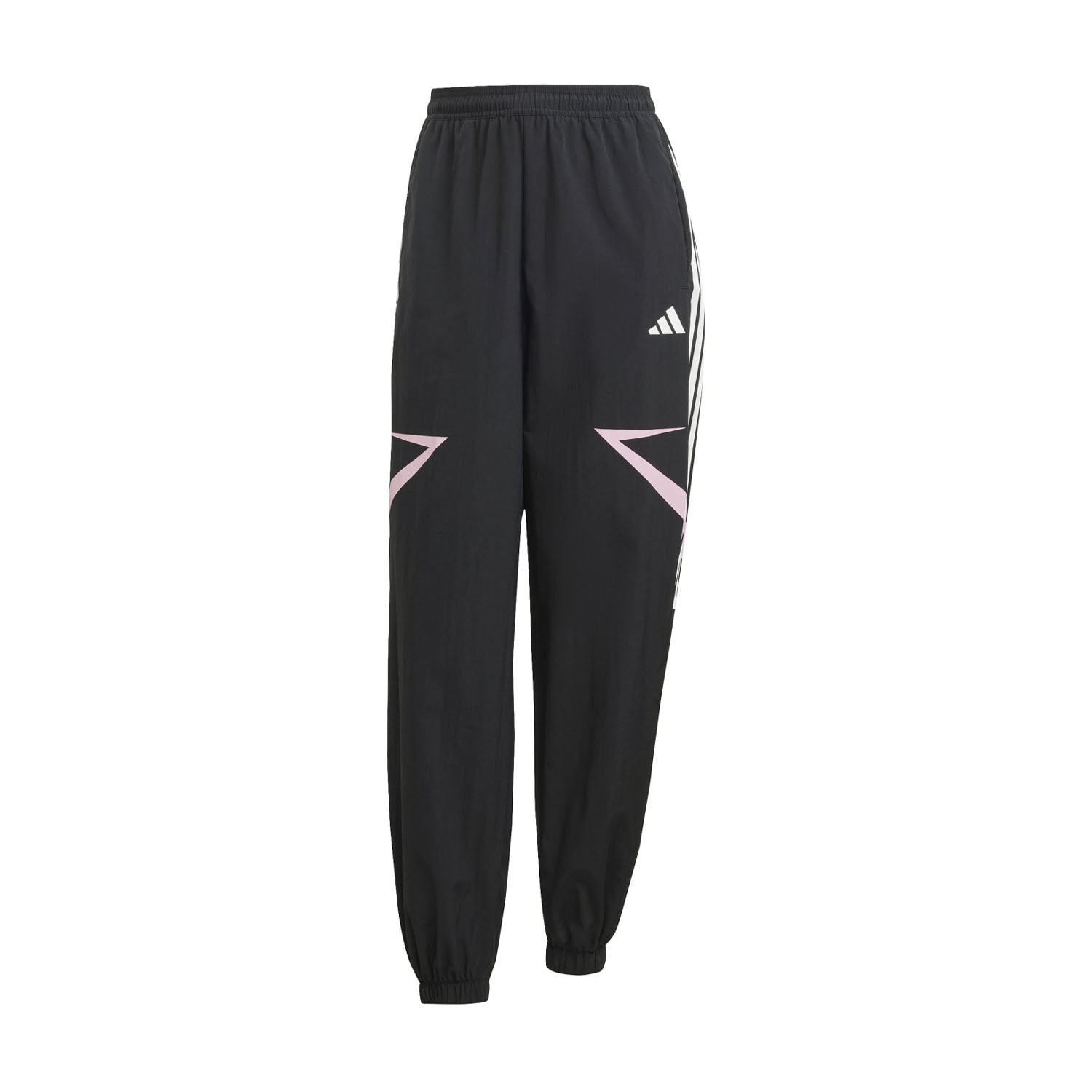 Front view of Adidas Tiro colorblock women's cuffed athletic pants showing the vibrant design