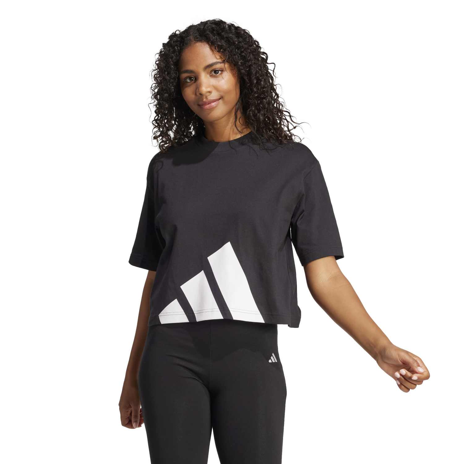Close-up of the raised rubber print logo and thick ribbed neckline