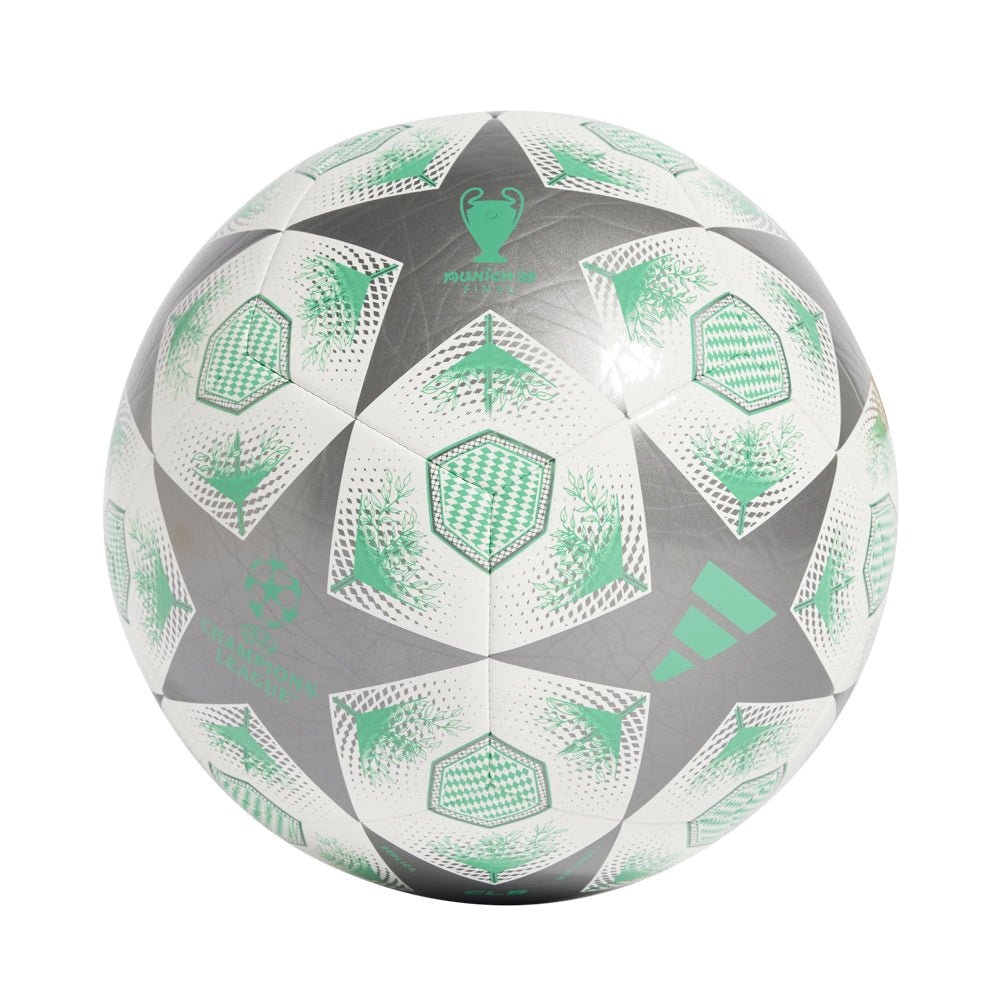 Top view of the Champions League 2025 soccer ball showing detailed branding