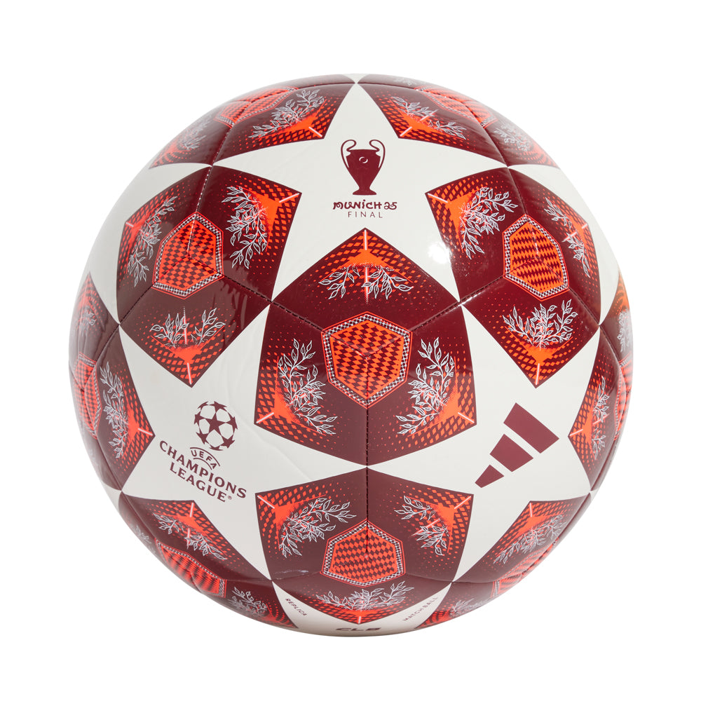 Close-up of the 2025 UEFA Champions League Club Ball showing its detailed design and branding