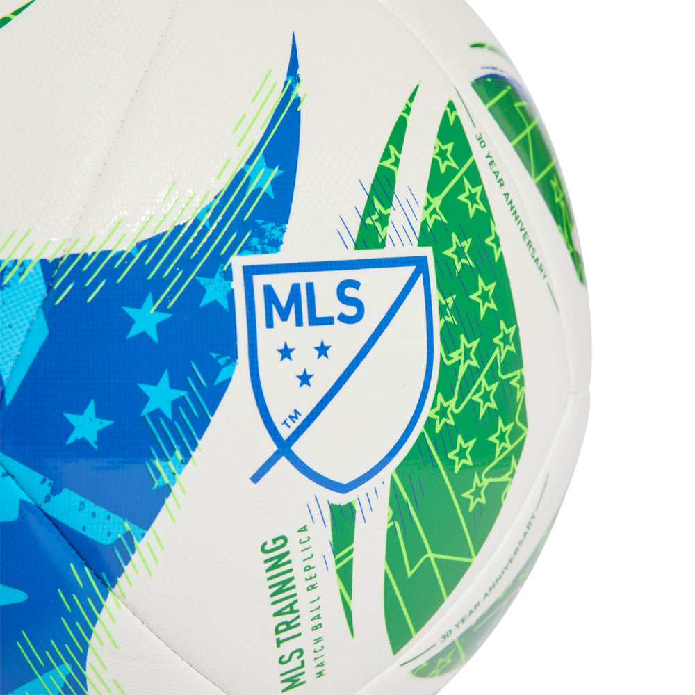 2025 MLS Elite Training Soccer Ball on the field, showcasing its design and durability.