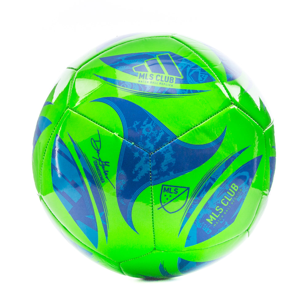 Adidas 2025 MLS Club soccer ball showing vibrant color scheme and durable TPU cover