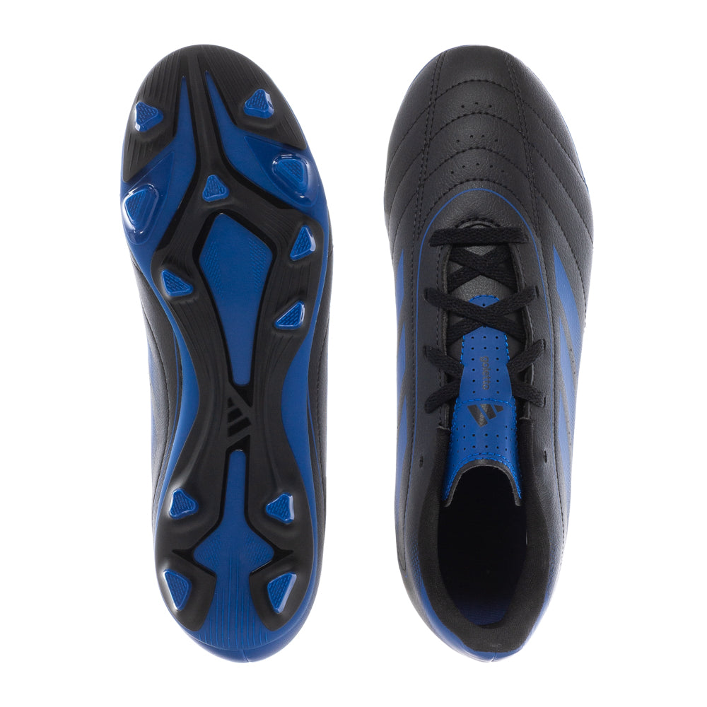 Side view of Adidas Goletto IX FG youth soccer cleats showcasing the soft synthetic upper and padded collar.
