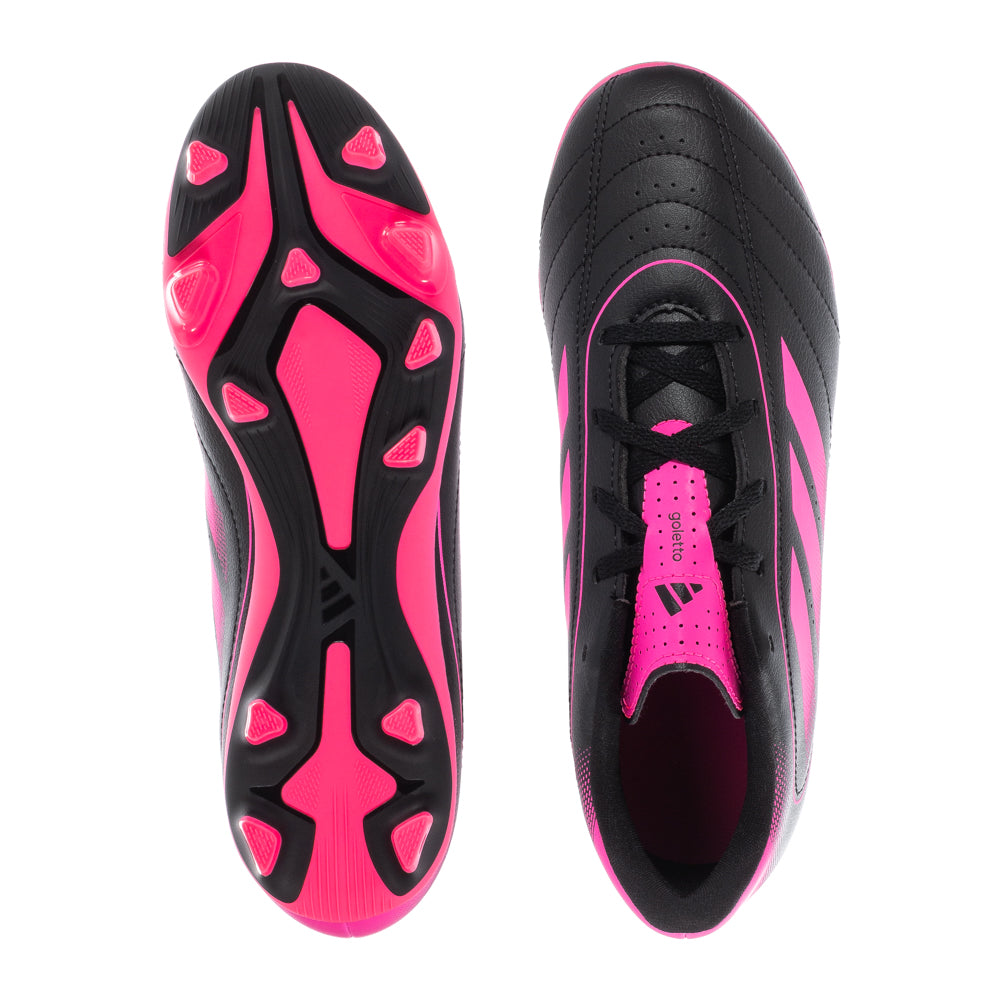 Adidas Goletto IX youth soccer cleats showcasing the soft synthetic upper and padded collar.