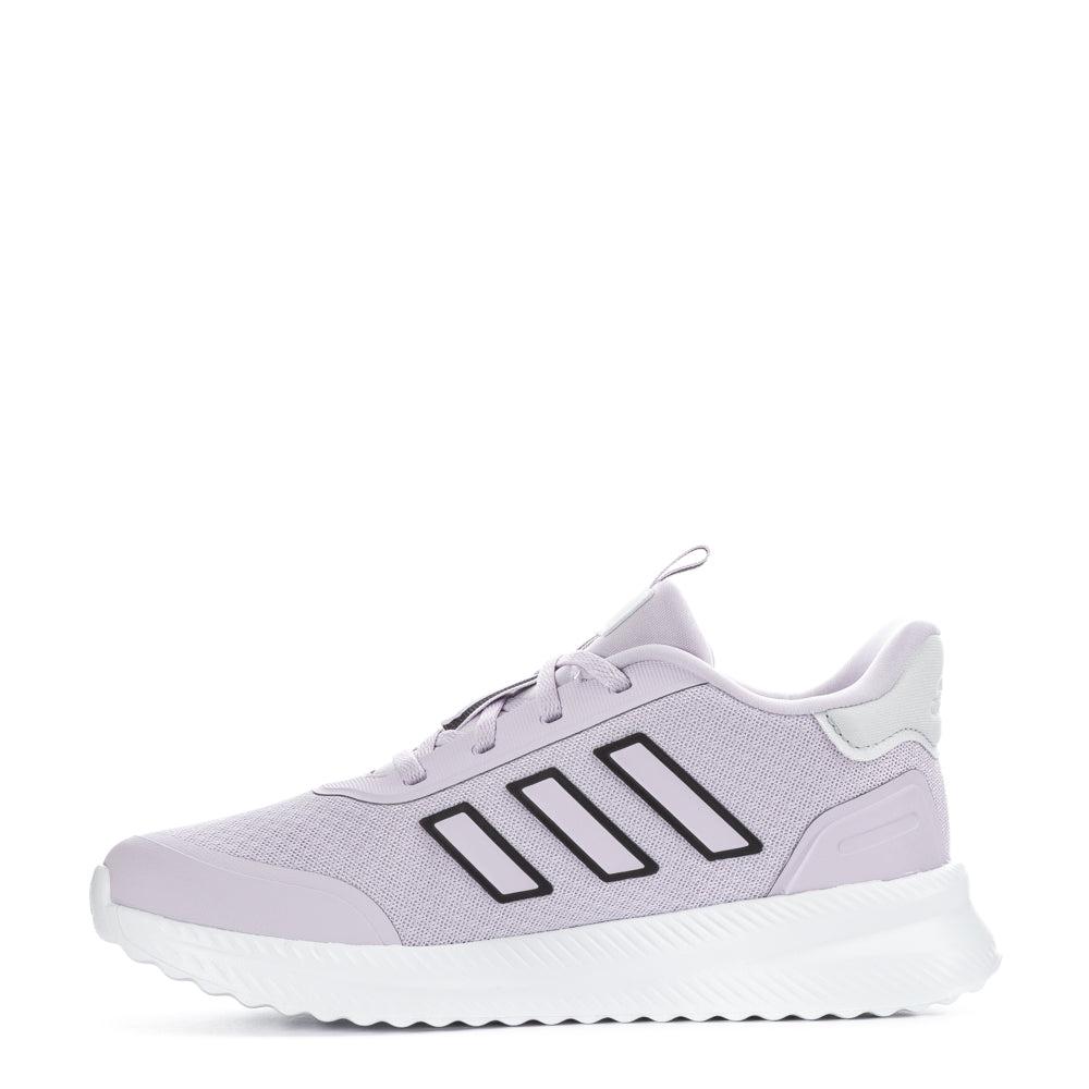 Top-down angle of kids athletic shoes with cushioned footbed and lace-up design