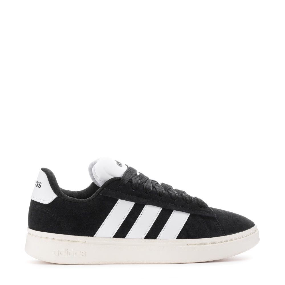 Adidas Grand Court Alpha sneakers in black, showcasing the stylish design and Cloudfoam midsole for comfort.