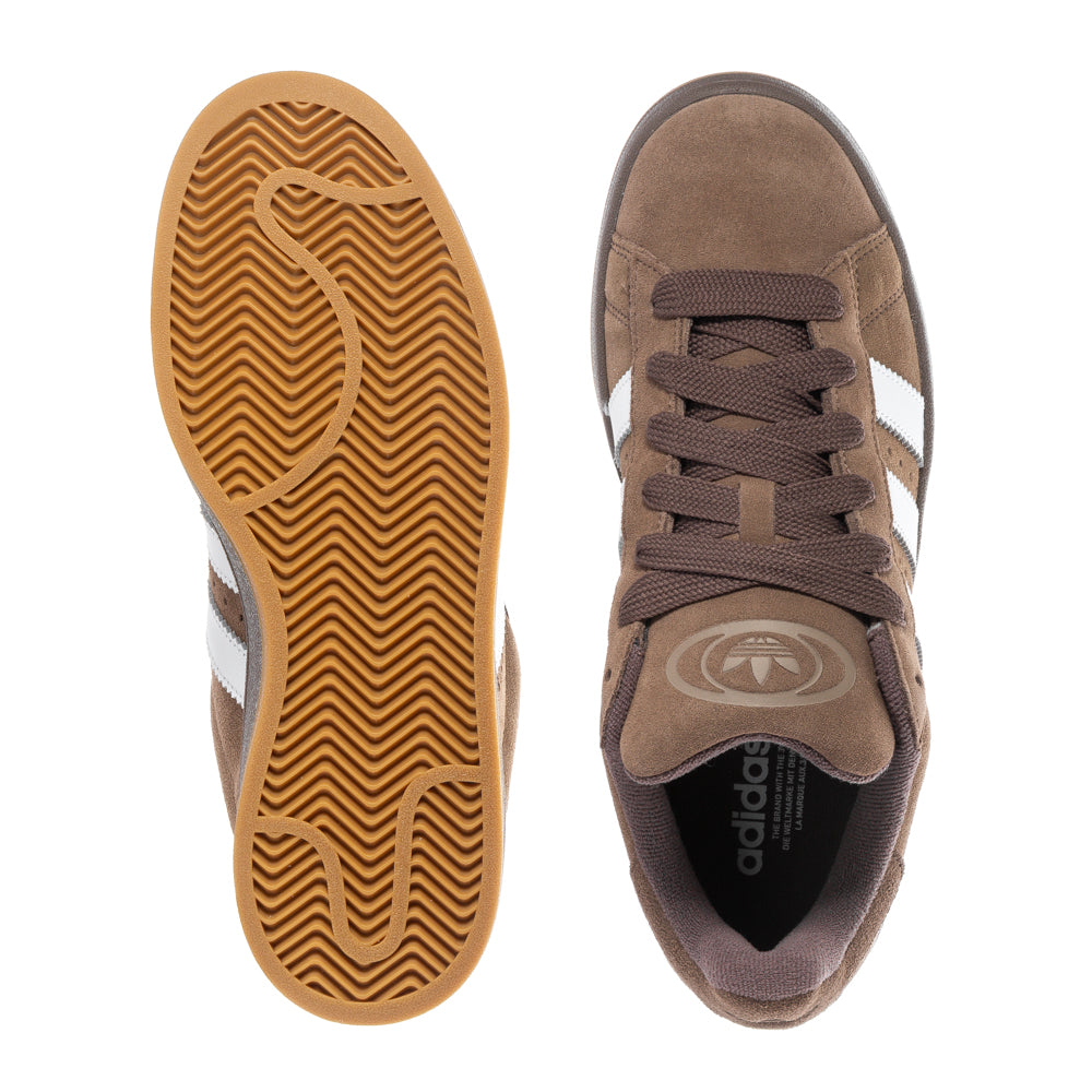 Side view of adidas Campus mens sneakers in maroon, highlighting premium leather construction.