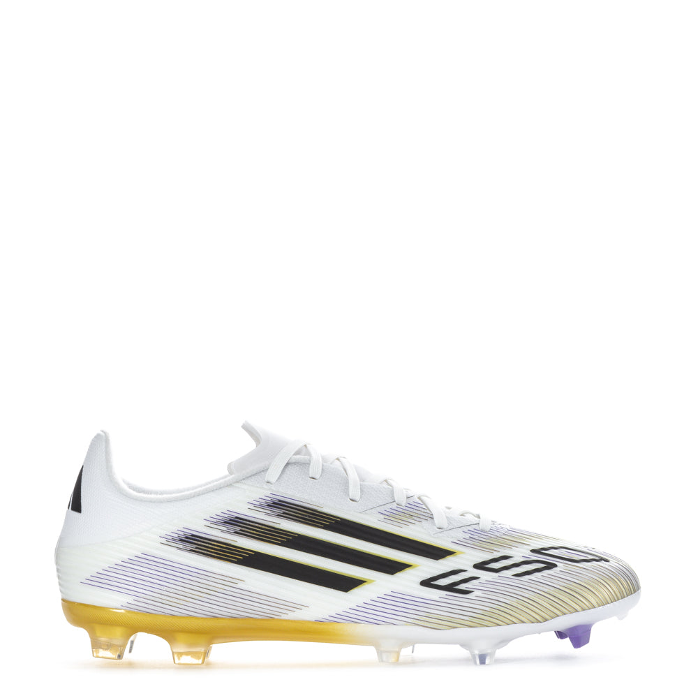 Top-down view of adidas F50 League FGxMG men's football cleats showing Fiberskin upper and sleek speed silhouette