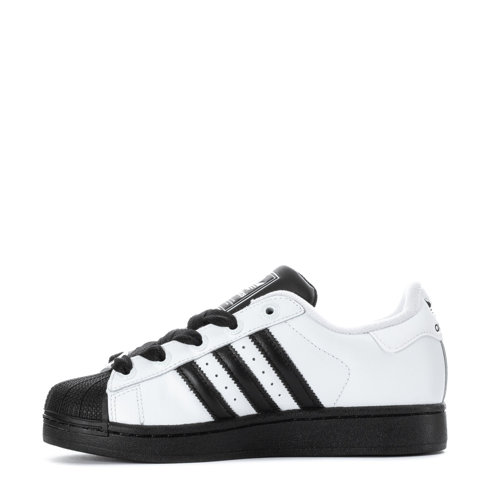 Top-down view of the NextGen Superstar Youth Sneakers, showcasing the lace-up feature and logo.