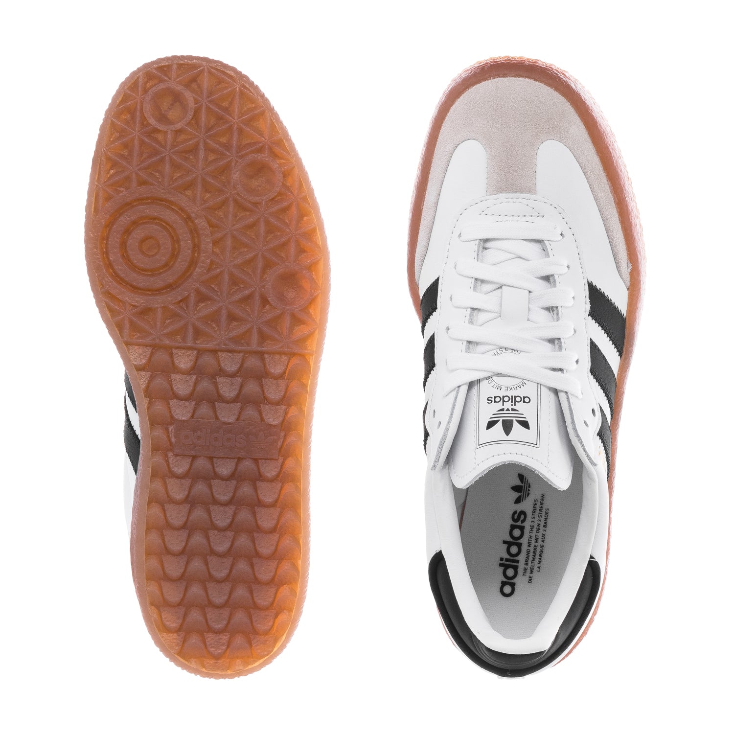 Adidas Sambae womens platform sneakers from the side, highlighting the translucent gum sole.
