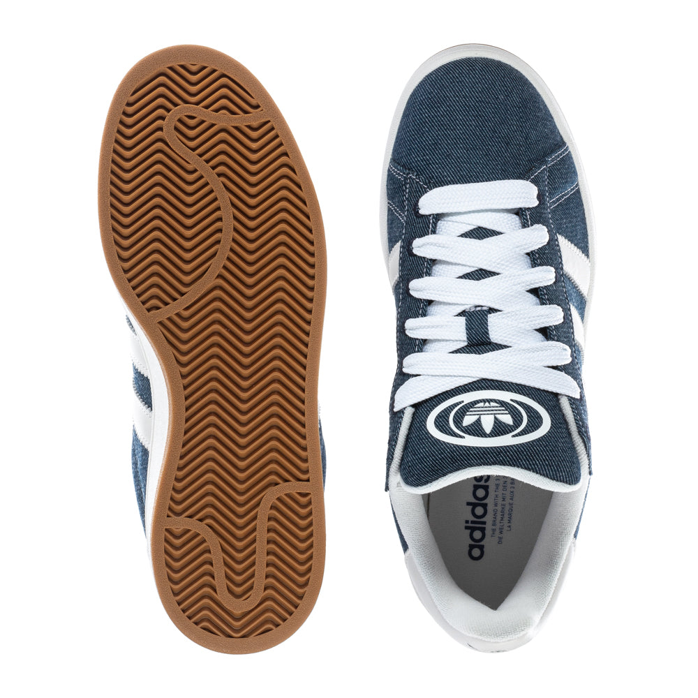 Adidas Campus 00s mens casual sneakers from the side, showcasing the maroon leather upper and off-white midsole.