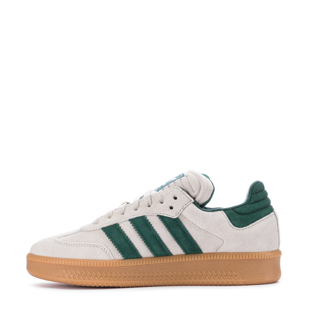 Close-up of the Adidas Samba XLG mens casual sneakers, highlighting the padded tongue and classic lace closure.