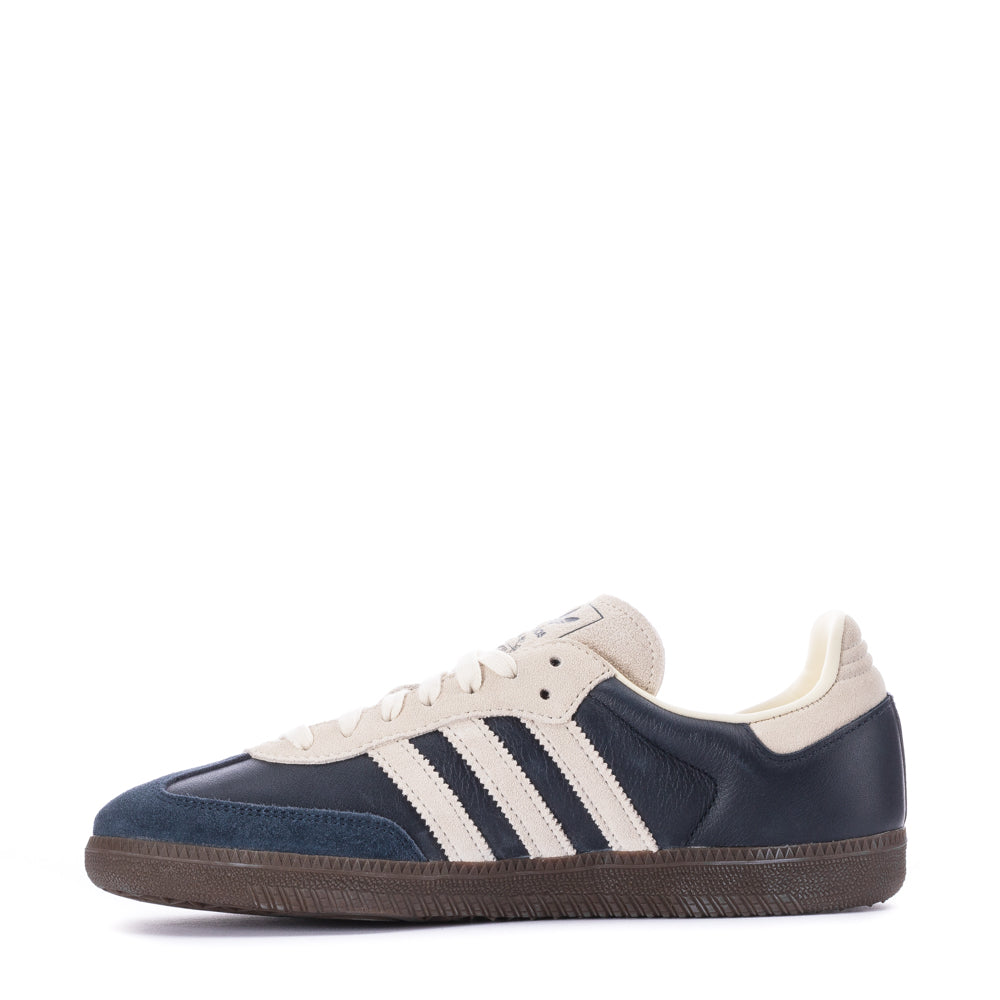 Model wearing Adidas Samba OG shoes for casual street style