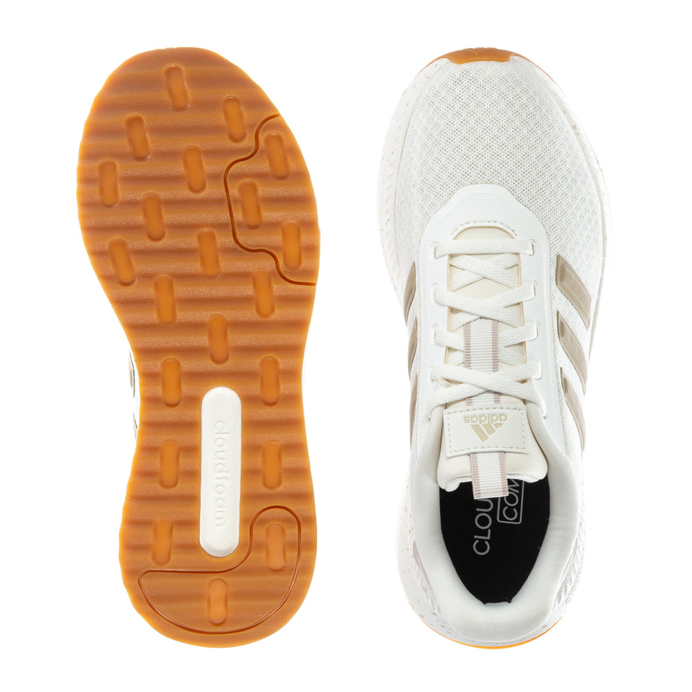 Close-up of Adidas X_PLR Path womens sneakers highlighting the beige and white color scheme