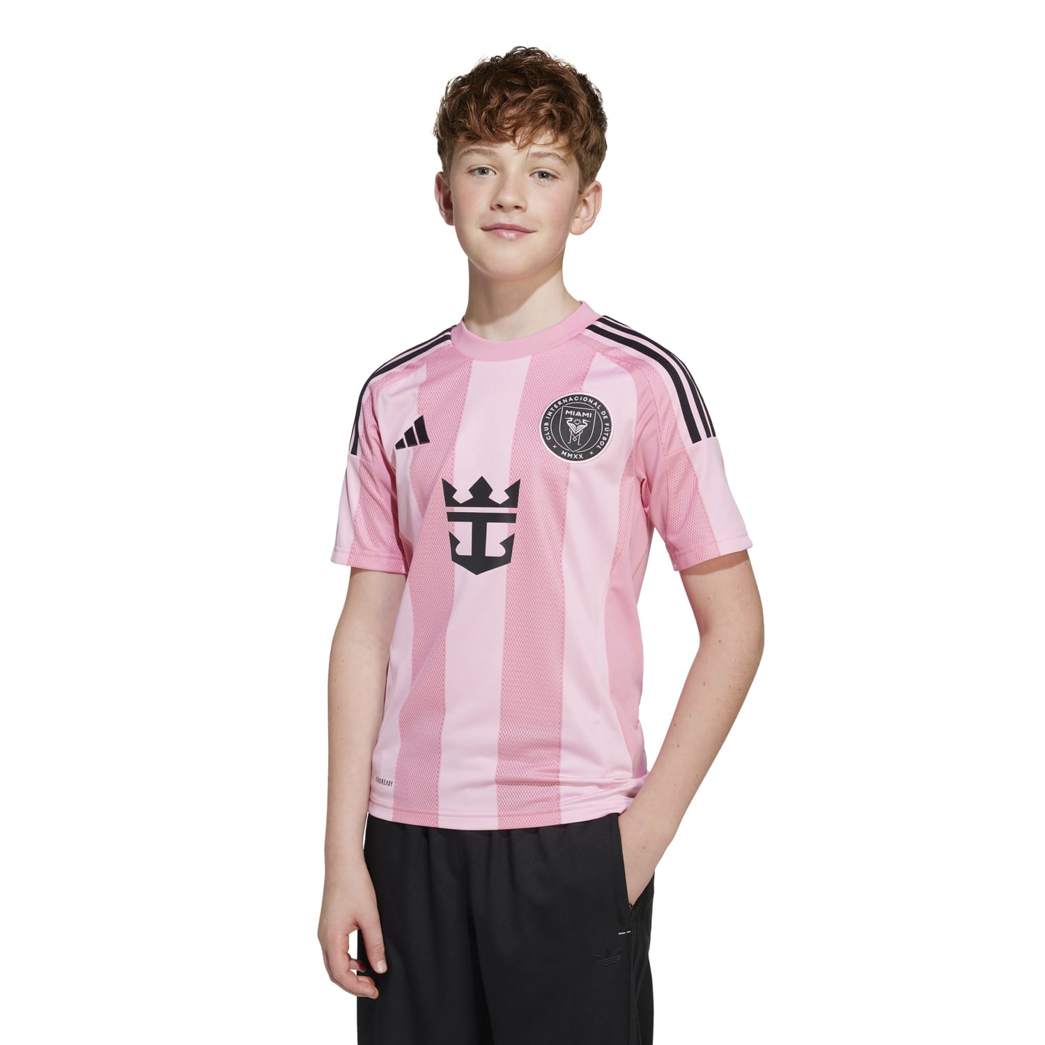 Front view of youth soccer jersey with team seal and Royal Caribbean sponsor logo