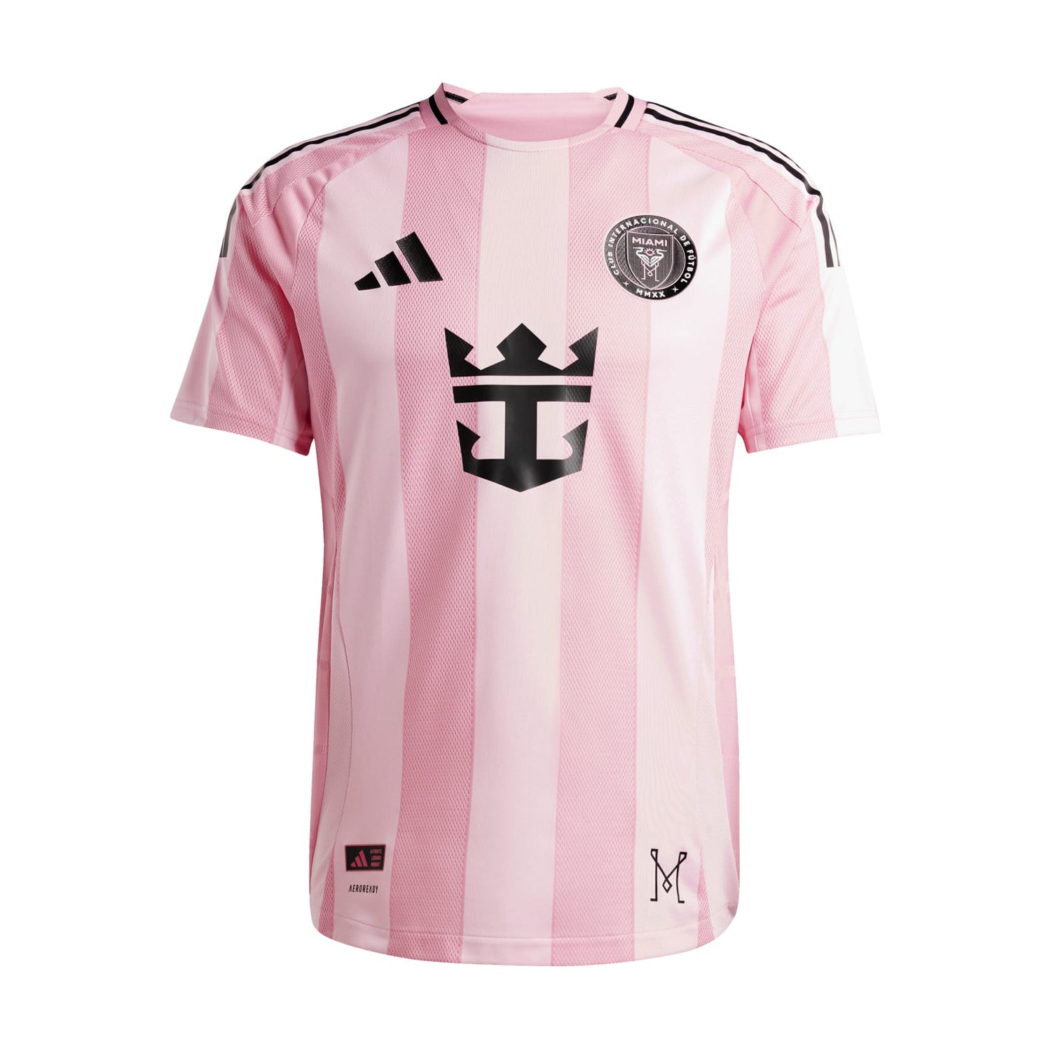 Front view of the Inter Miami authentic men's home jersey showcasing the team seal and Royal Caribbean logo.