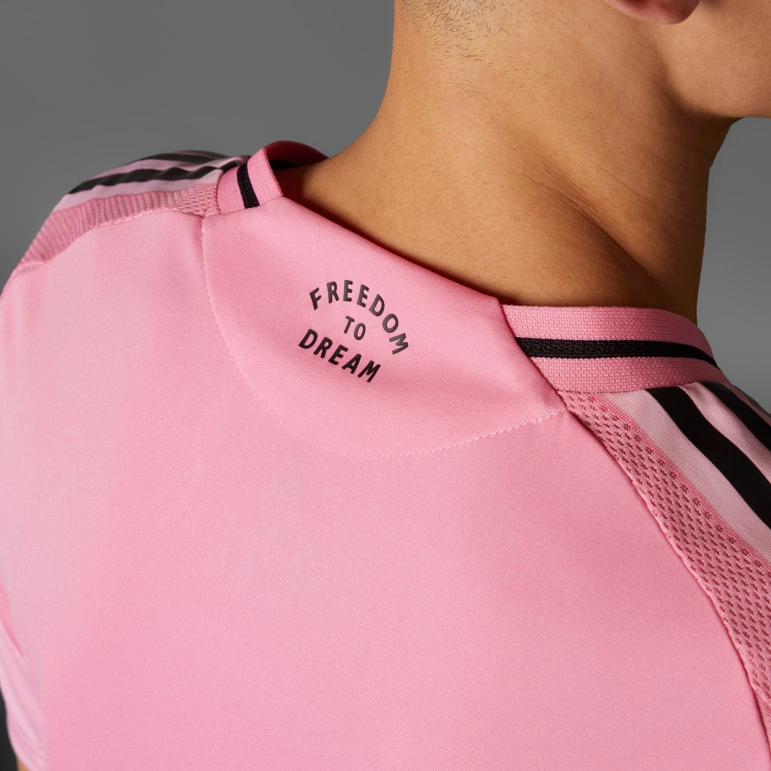 Front view of the Inter Miami authentic mens home jersey showcasing the team seal and Royal Caribbean logo.
