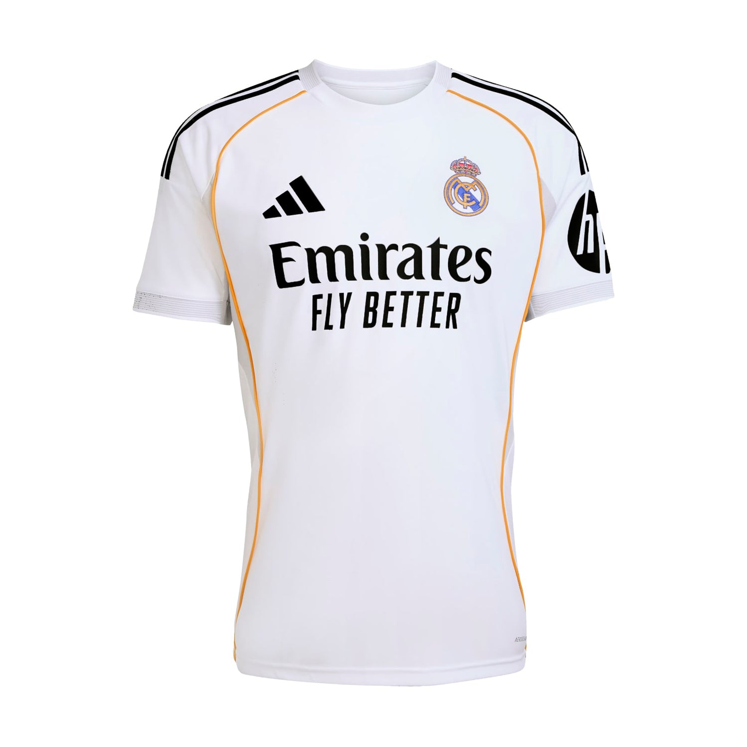 Real Madrid home jersey 2025 front view, showcasing team badge and design details