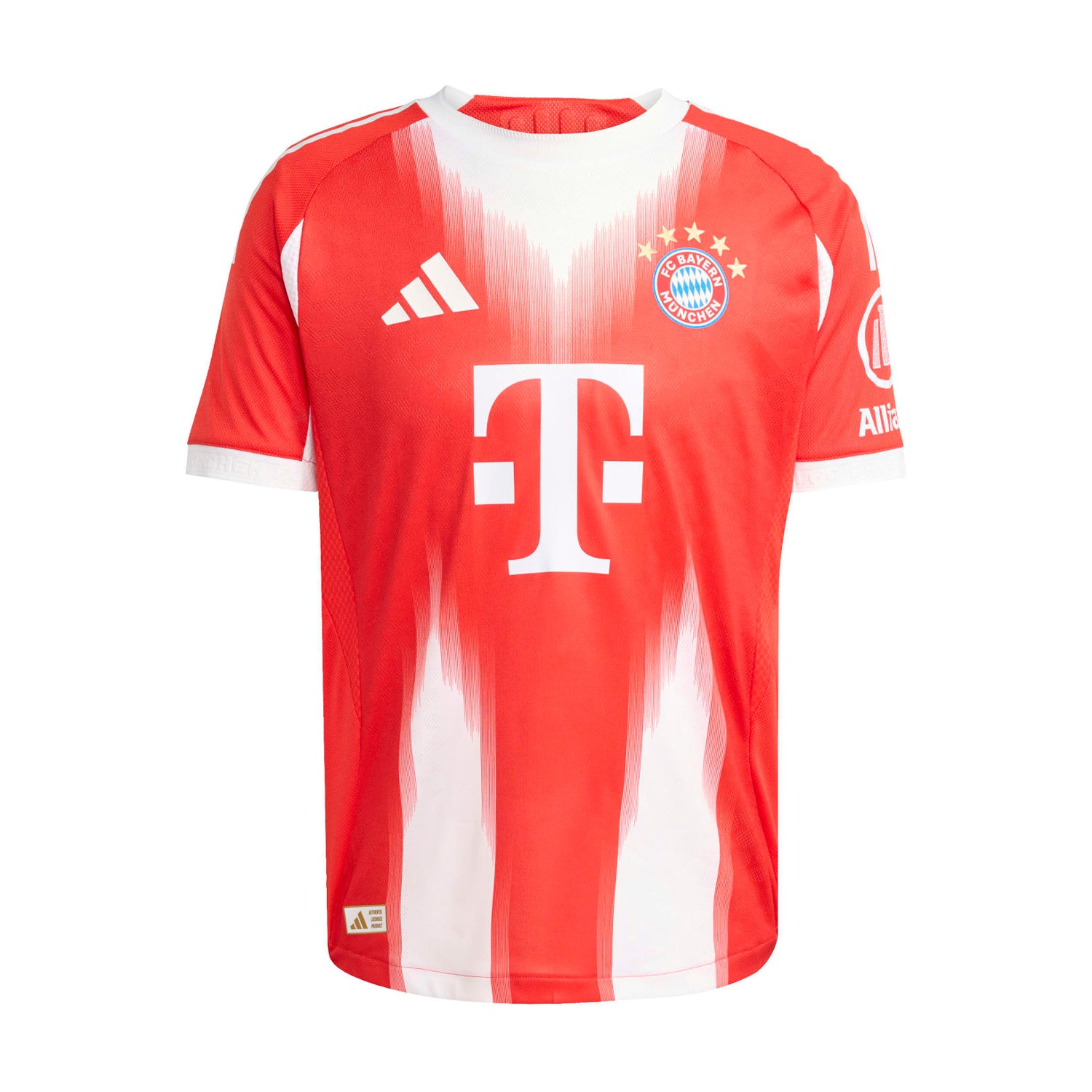 Front view of the Bayern Munich men's home jersey 2025/26 – classic red design with club crest