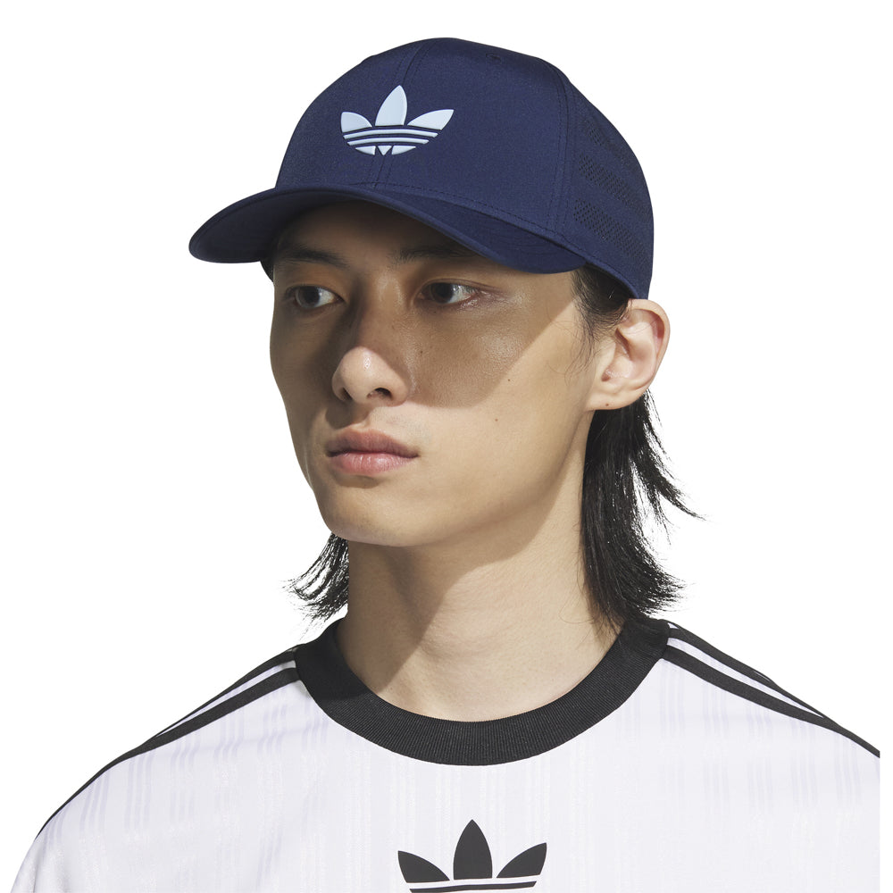 Side angle of adjustable snapback hats for women and men with pre-curved brim