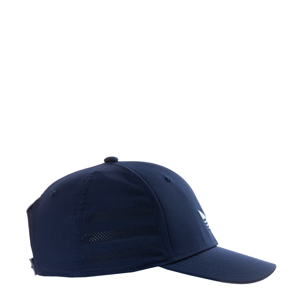 Back detail of the recycled-poly baseball cap featuring the snapback closure