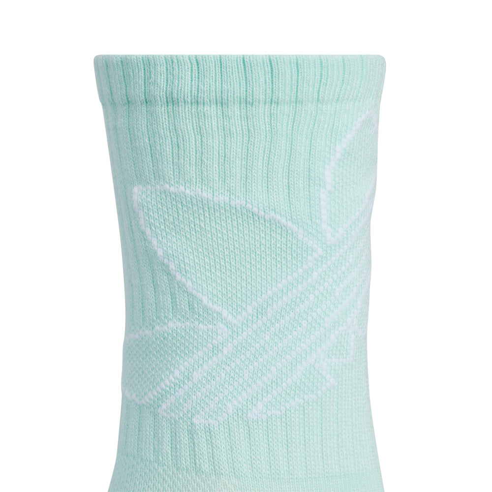 Pair of Adidas youth crew socks with cushioned heel and Trefoil logo for sports