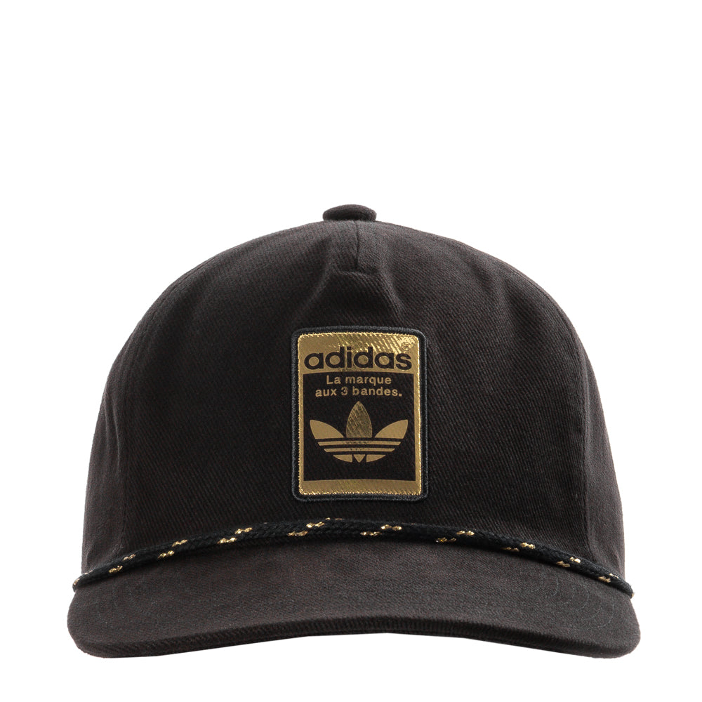 Front angle of Originals Limited 5-panel strapback hat showing matte buckle detail