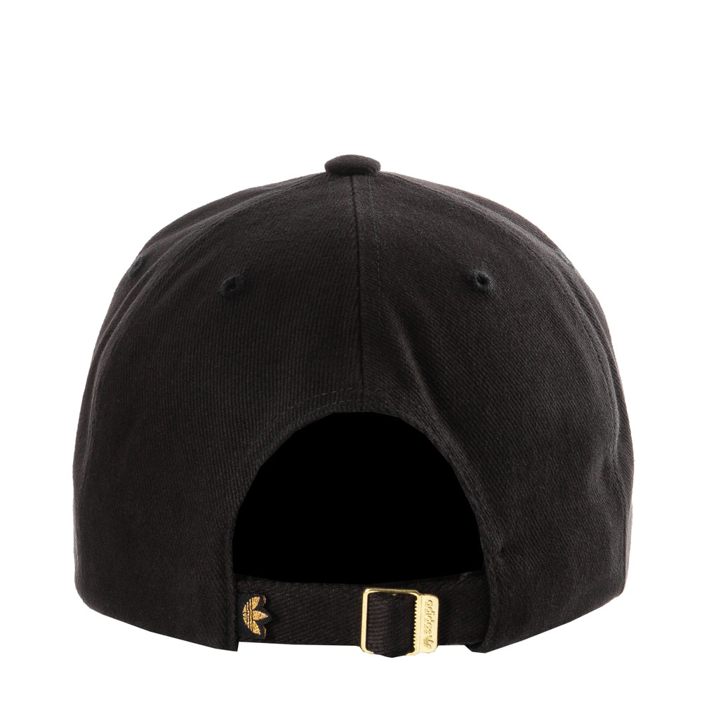 Front angle of Originals Limited 5-panel strapback hat showing matte buckle detail