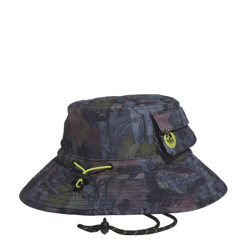 Wide-brimmed camo hat providing sun protection for hikers