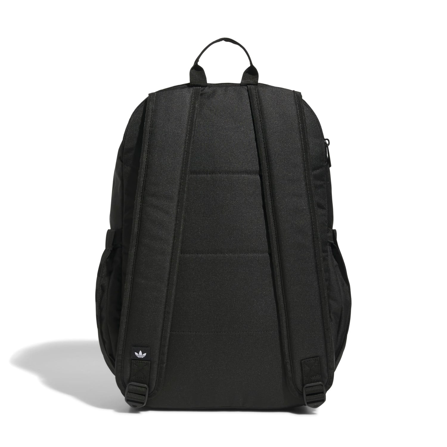 Side angle of the backpack featuring built-in water bottle holder and ergonomic straps